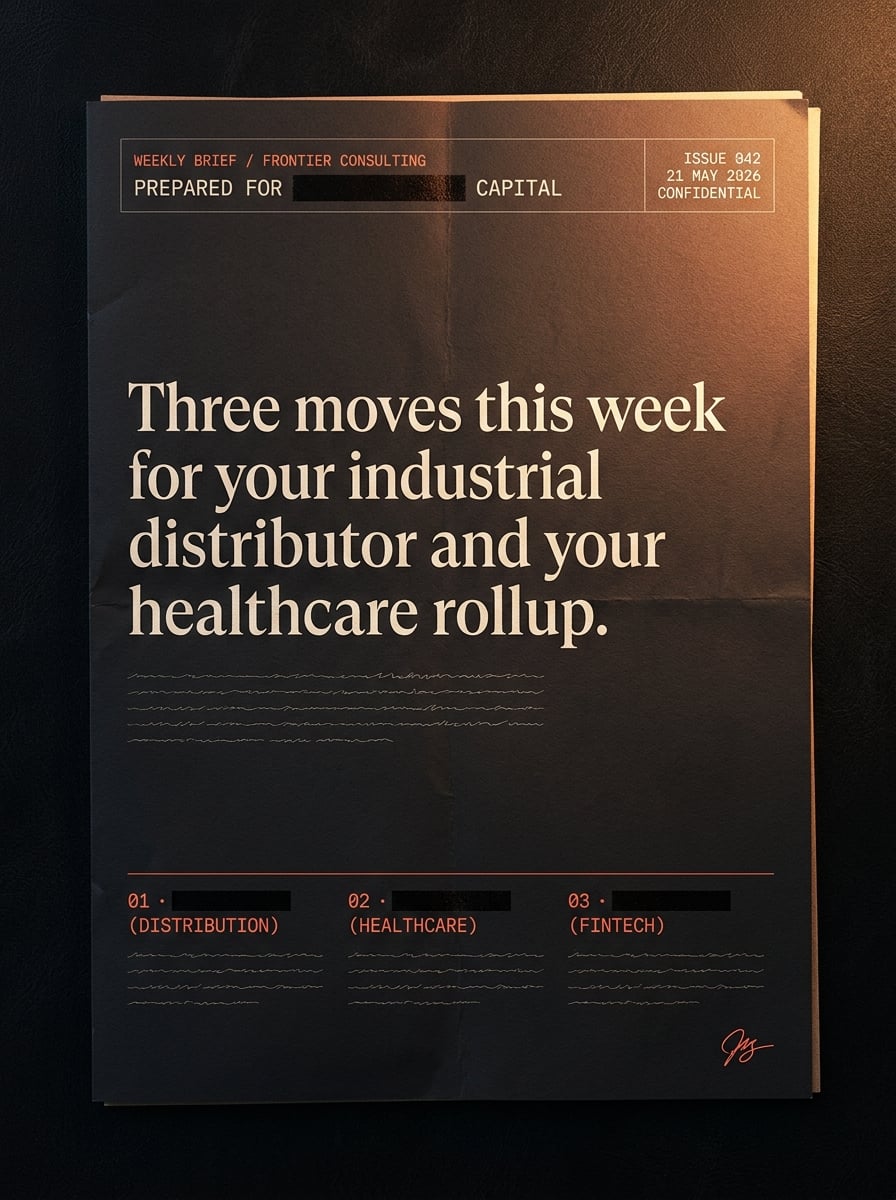 Sample issue cover of a PE AI Intelligence Brief, names redacted.